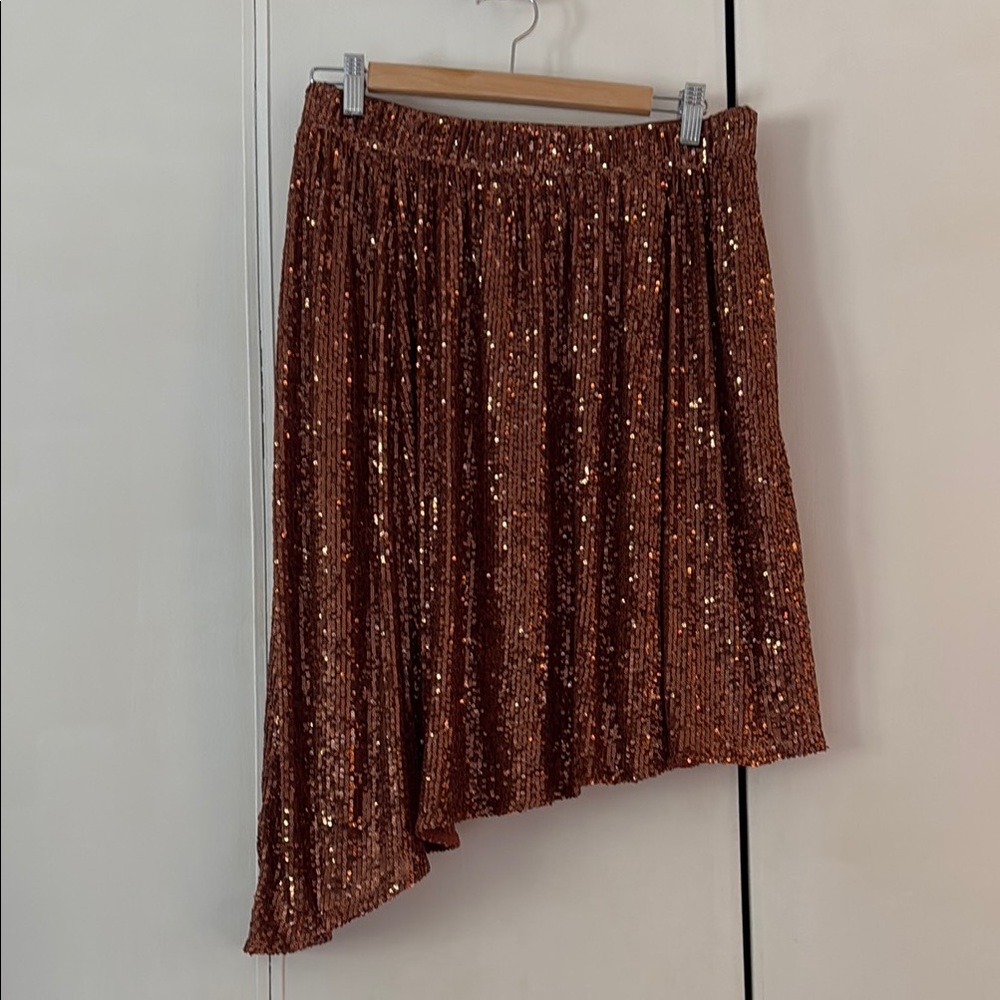 Sequin Asymmetrical Skirt in Bronze
